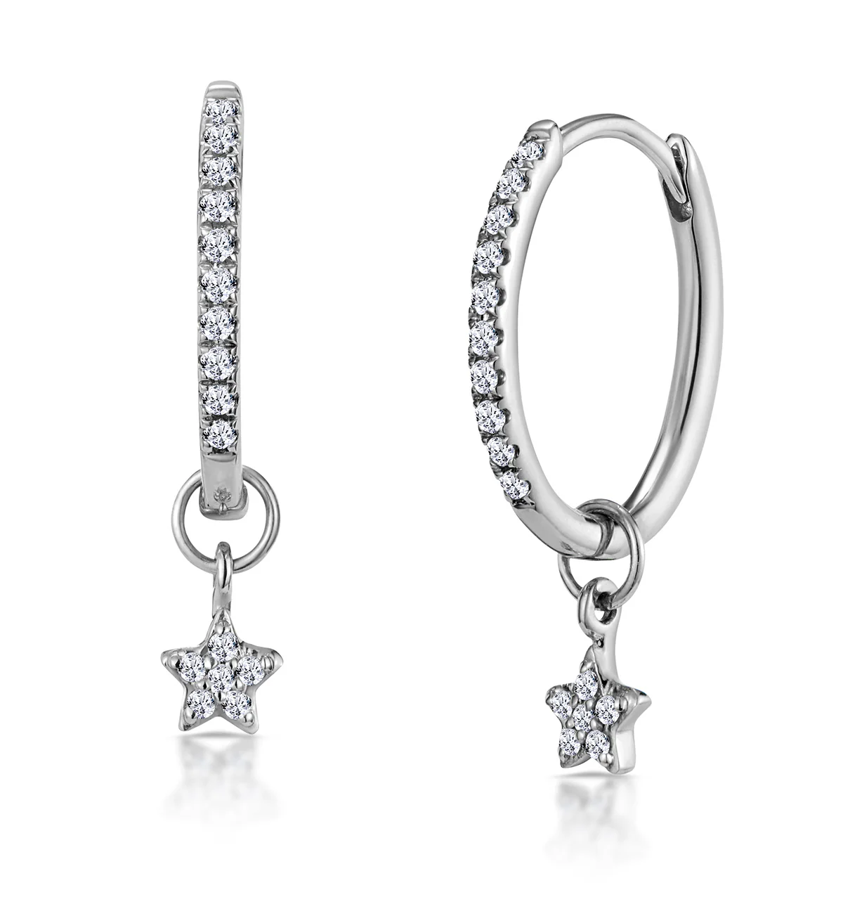 Stellato Diamond Encrusted Huggie Star Earrings 0.12ct in 9K White Gold