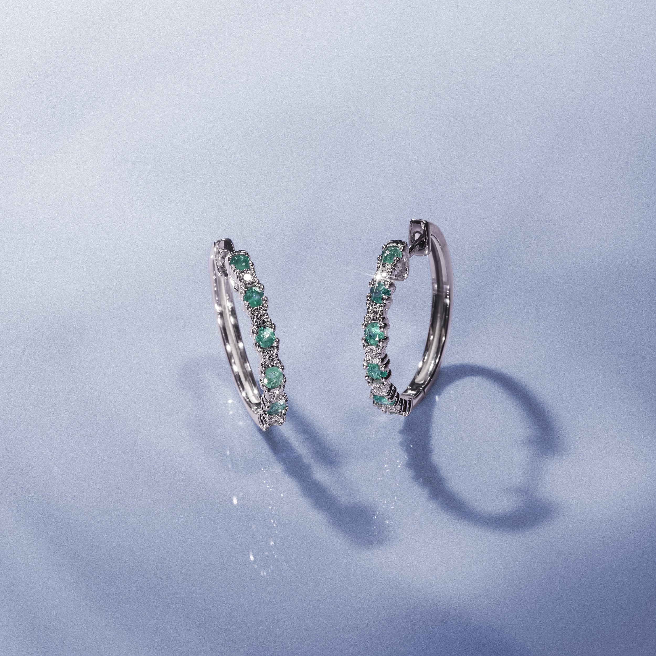 Stellato Emerald 0.63ct And Diamond 9K White Gold Earrings - Image 3