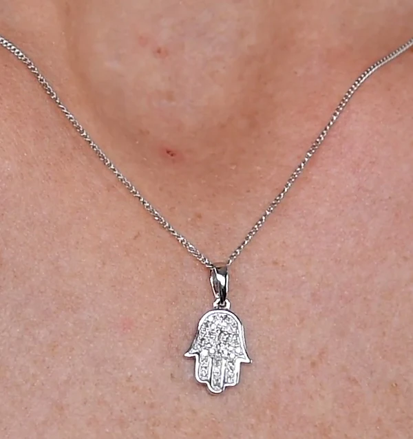 Stellato Lab Diamond Hamsa Pendant Necklace 0.13ct in 925 Silver - Image 2