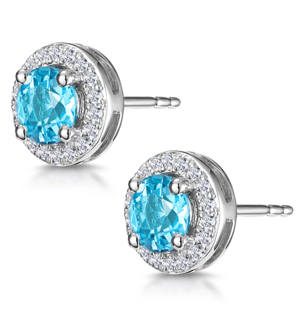 Swiss Blue Topaz and Diamond Halo Stellato Earrings in 9K White Gold - Image 3