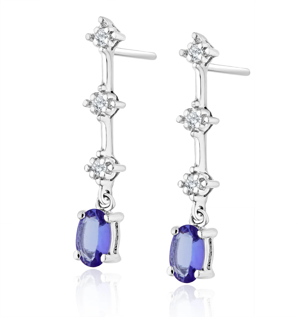 Tanzanite 0.56ct And 0.07ct Diamond 9K White Gold Drop Earrings - Image 3