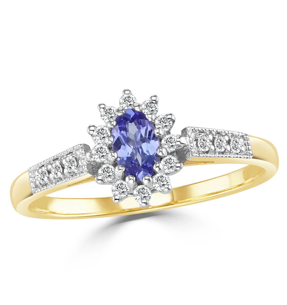 Tanzanite 5 x 3mm And Diamond 9K Gold Ring - Image 2