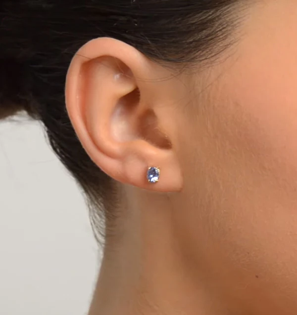 Tanzanite 5 x 4mm 9K Yellow Gold Earrings - Image 4