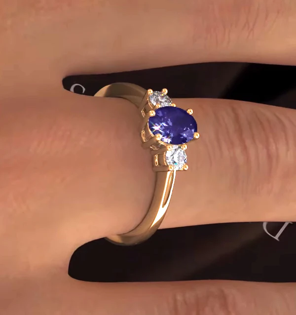 Tanzanite 7 x 5mm And Diamond 18K Gold Ring N4317 - Image 4