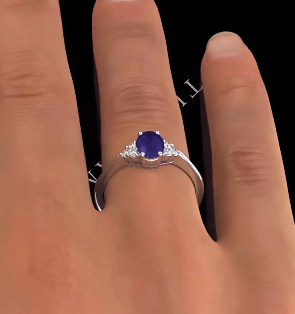 Tanzanite 7 x 5mm And Diamond 18K White Gold Ring N3493Y - Image 3