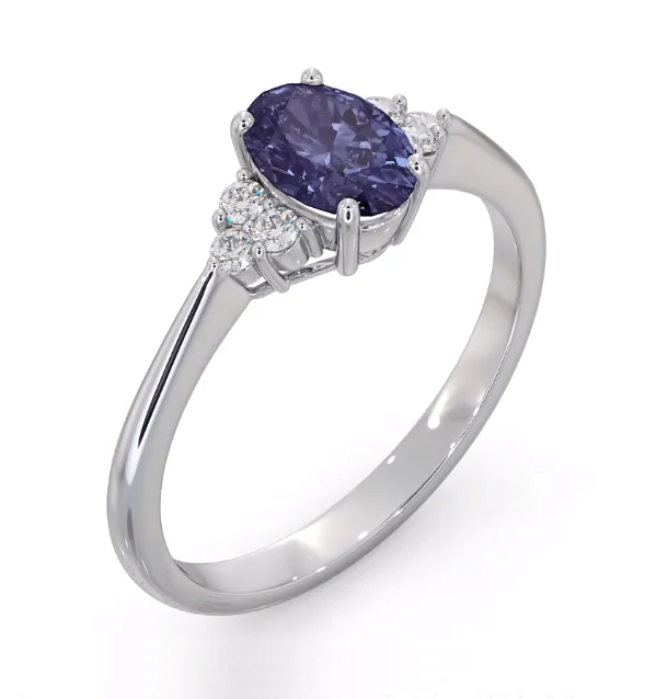 Tanzanite 7 x 5mm And Diamond 18K White Gold Ring N3493Y - Image 4