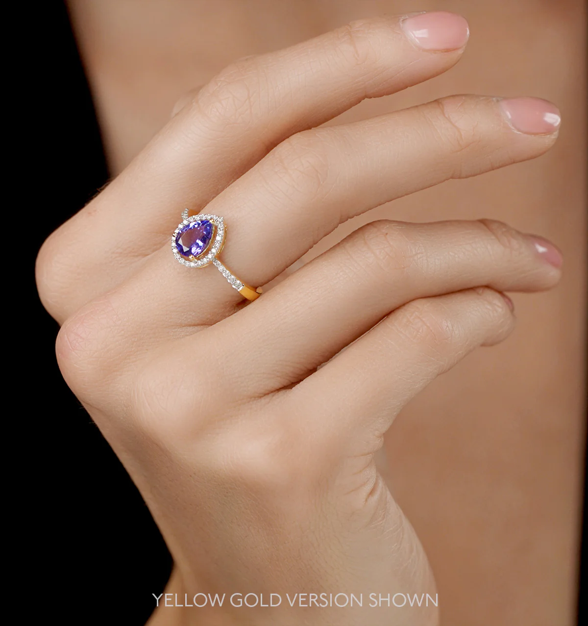 Tanzanite and Diamond Pear Halo Ring in 18KW Gold - Asteria Collection - Image 2
