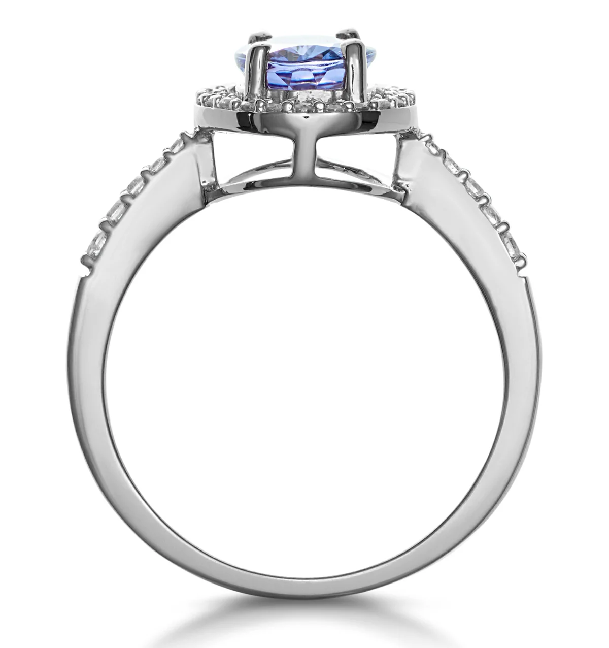 Tanzanite and Lab Diamond Oval Halo Ring in 9KW Gold - Asteria - Image 3