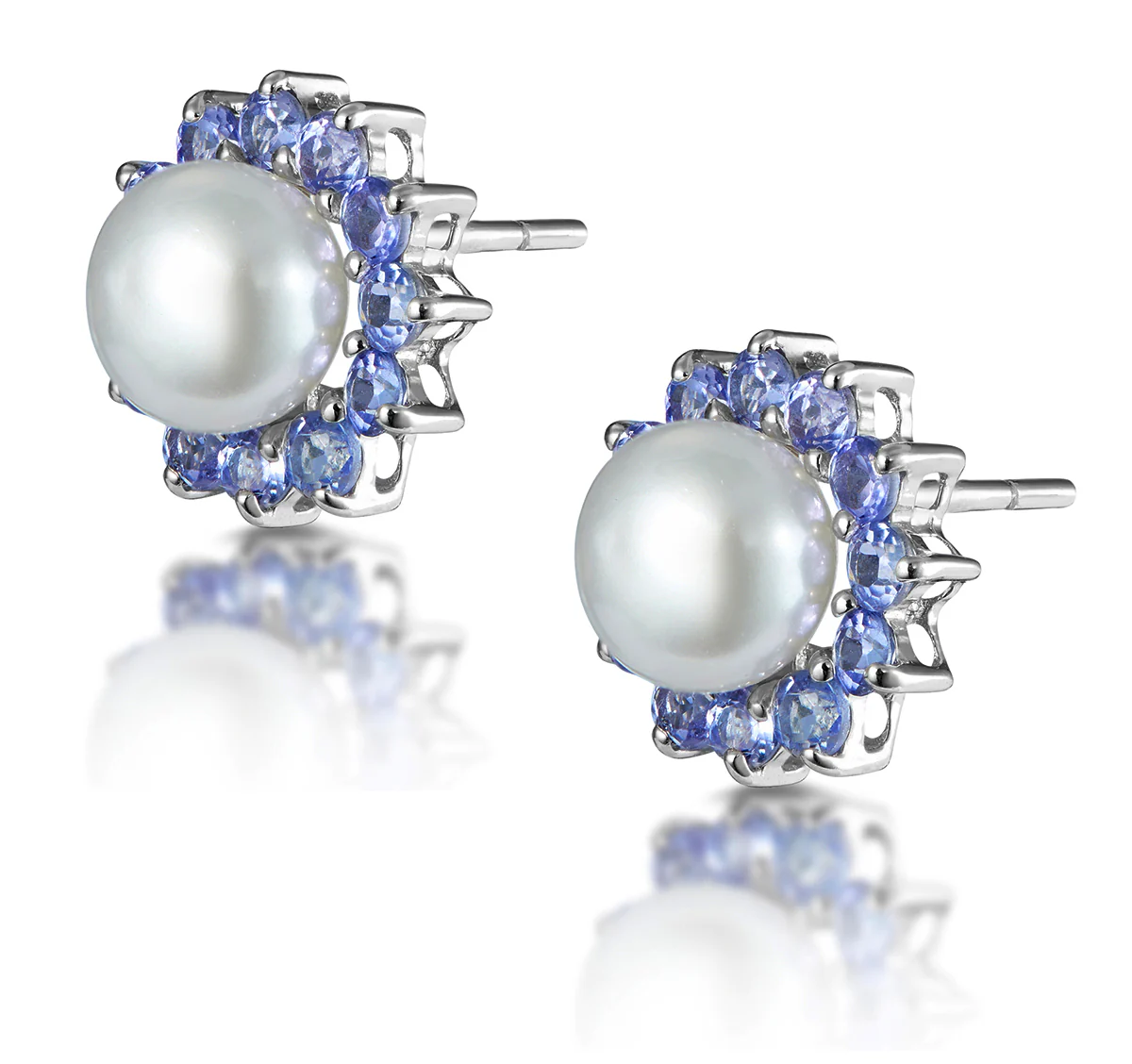 Tanzanite And Pearl 9K White Gold Earrings - Image 2