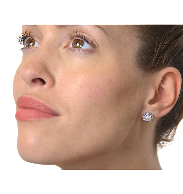 Tanzanite And Pearl 9K White Gold Earrings - Image 3