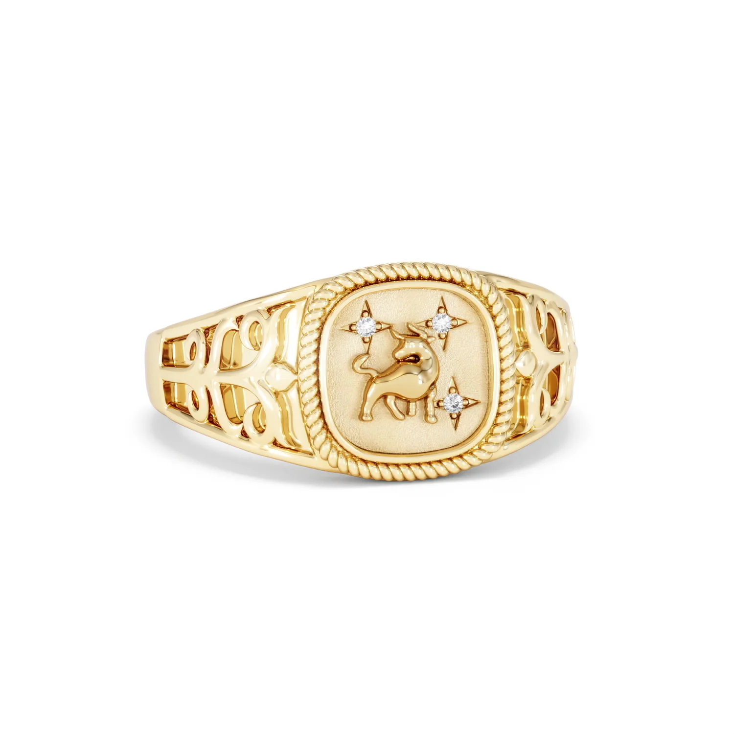 Taurus Zodiac 0.01ct Lab Diamond Signet Ring in 18K Gold Vermeil - Image 10