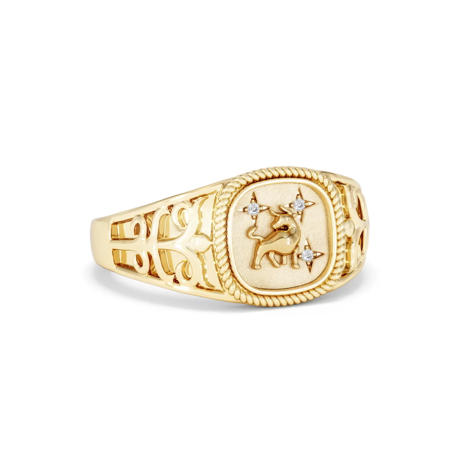 Taurus Zodiac 0.01ct Lab Diamond Signet Ring in 18K Gold Vermeil - Image 12