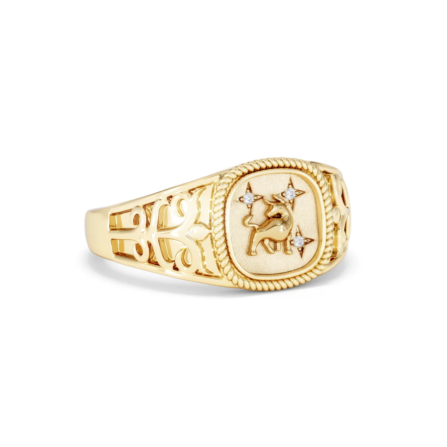 Taurus Zodiac 0.01ct Lab Diamond Signet Ring in 18K Gold Vermeil - Image 13