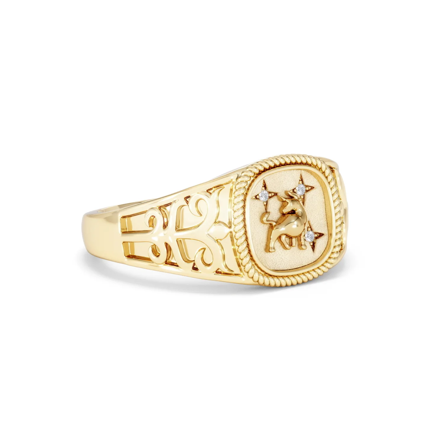 Taurus Zodiac 0.01ct Lab Diamond Signet Ring in 18K Gold Vermeil - Image 15