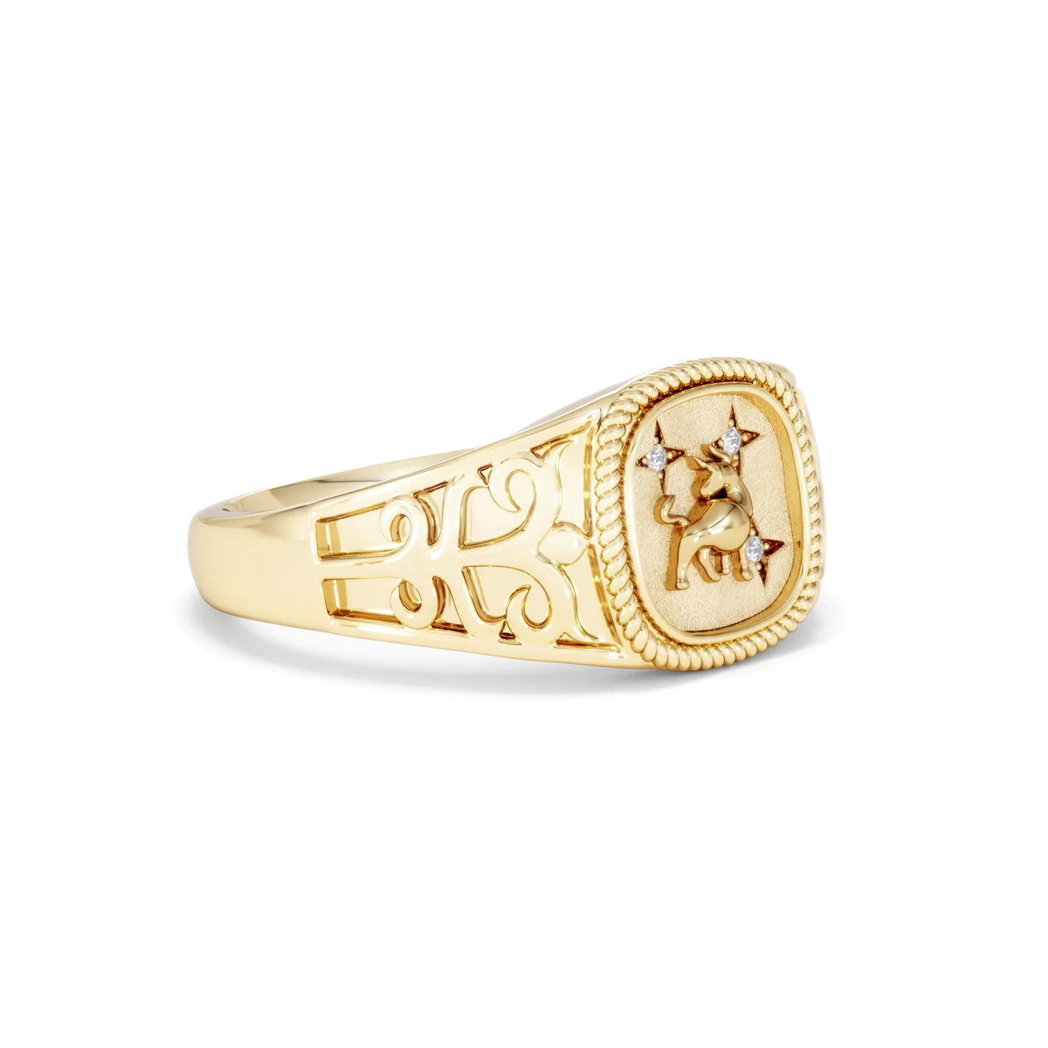 Taurus Zodiac 0.01ct Lab Diamond Signet Ring in 18K Gold Vermeil - Image 17