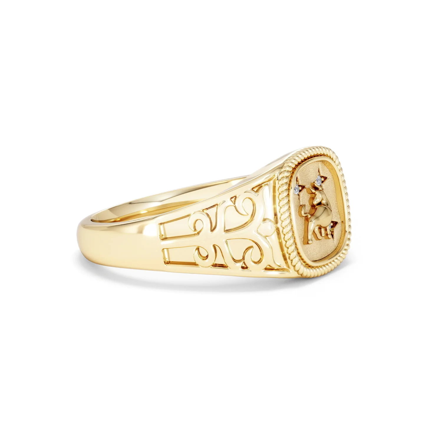 Taurus Zodiac 0.01ct Lab Diamond Signet Ring in 18K Gold Vermeil - Image 20
