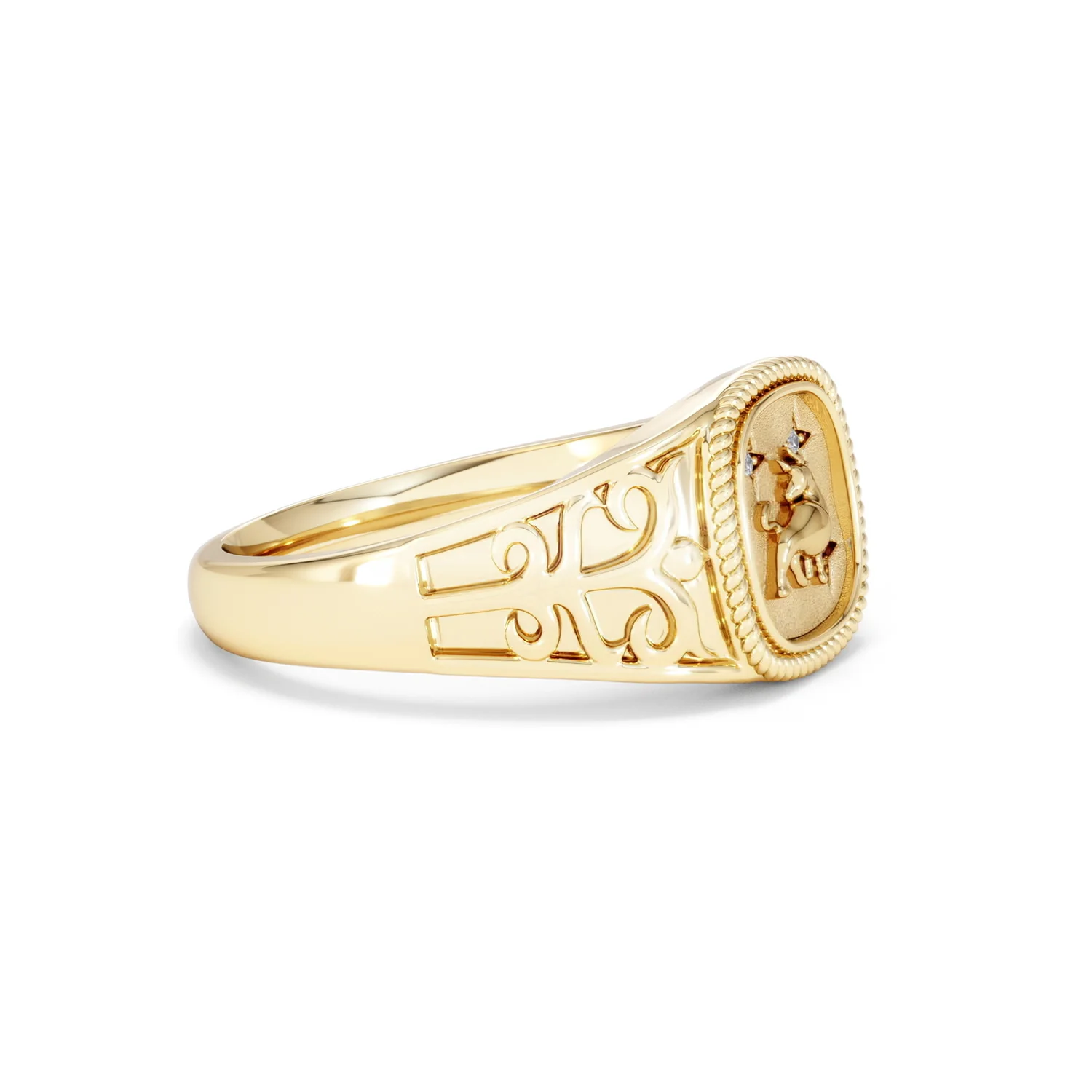 Taurus Zodiac 0.01ct Lab Diamond Signet Ring in 18K Gold Vermeil - Image 21