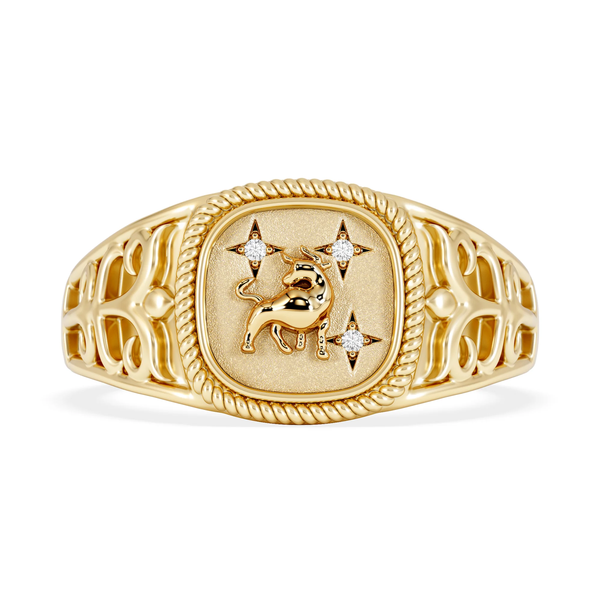Taurus Zodiac 0.01ct Lab Diamond Signet Ring in 18K Gold Vermeil - Image 6