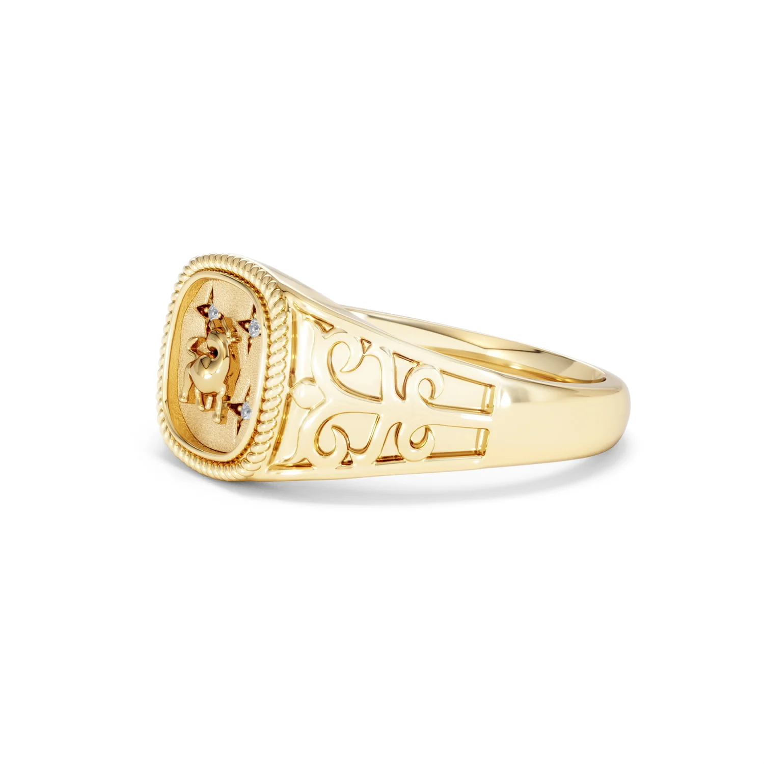 Taurus Zodiac 0.01ct Lab Diamond Signet Ring in 18K Gold Vermeil - Image 74