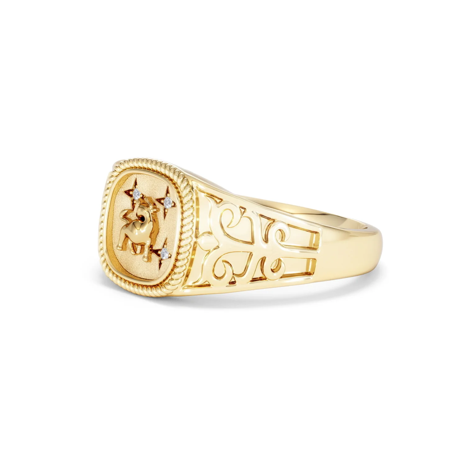 Taurus Zodiac 0.01ct Lab Diamond Signet Ring in 18K Gold Vermeil - Image 76