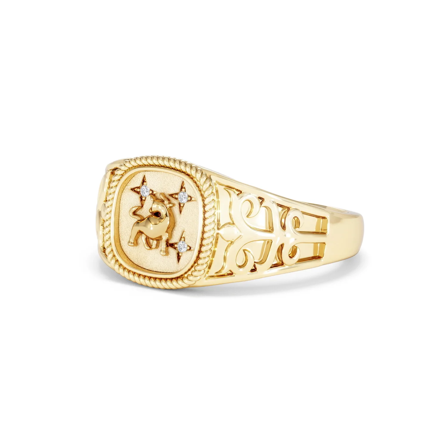 Taurus Zodiac 0.01ct Lab Diamond Signet Ring in 18K Gold Vermeil - Image 79
