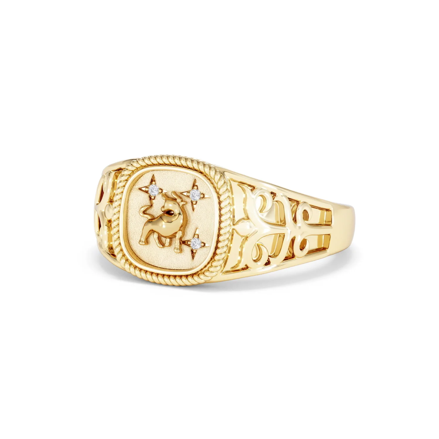 Taurus Zodiac 0.01ct Lab Diamond Signet Ring in 18K Gold Vermeil - Image 81