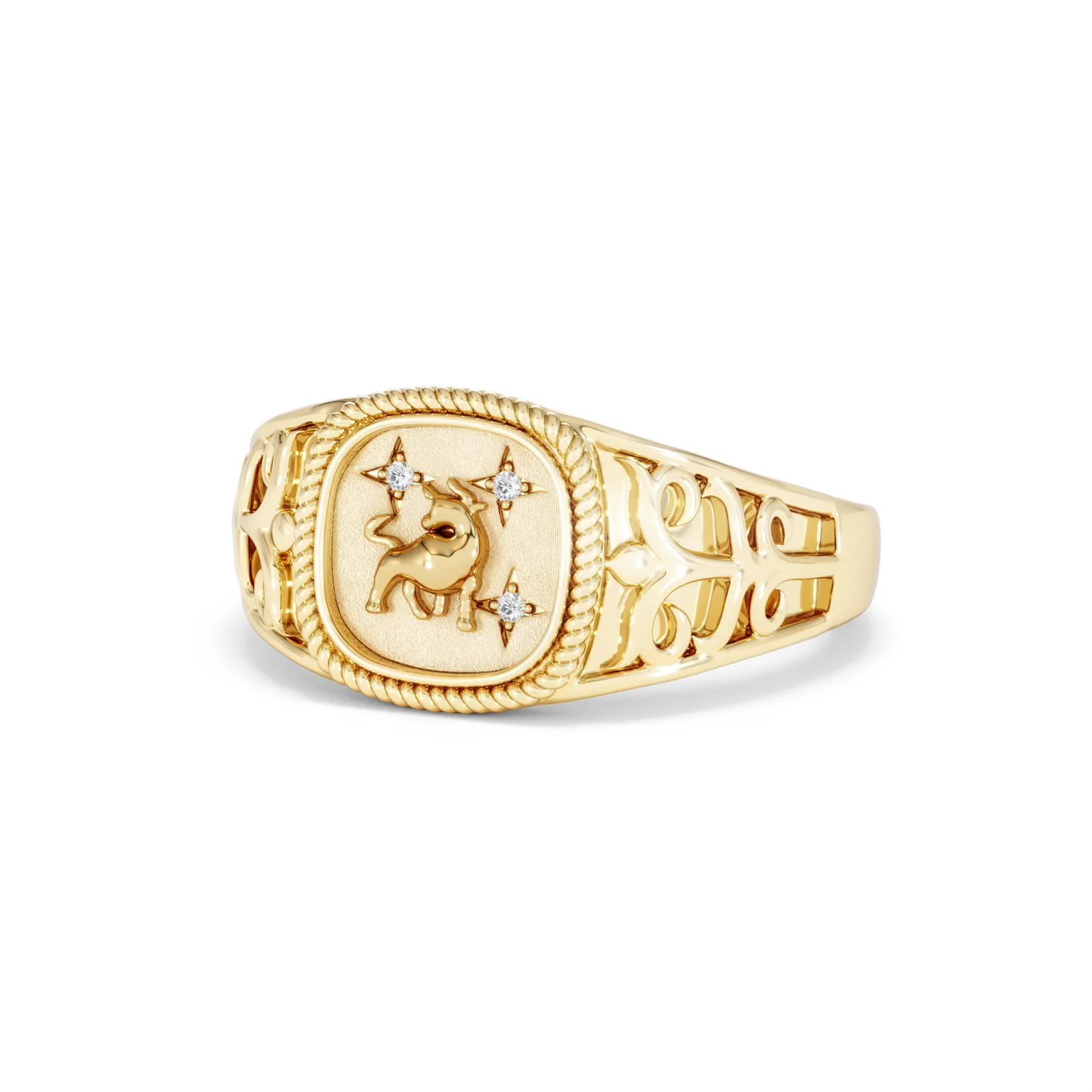 Taurus Zodiac 0.01ct Lab Diamond Signet Ring in 18K Gold Vermeil - Image 82