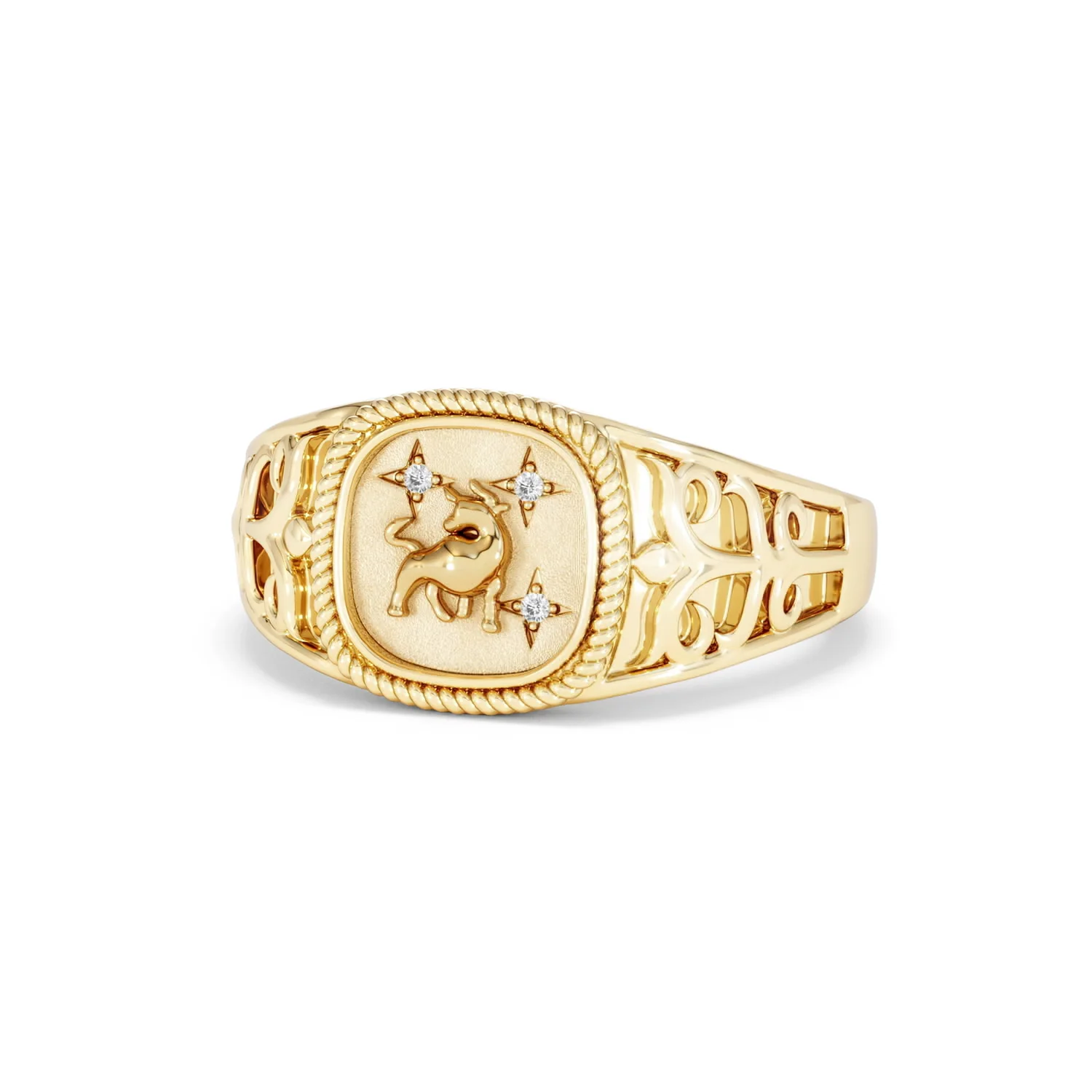 Taurus Zodiac 0.01ct Lab Diamond Signet Ring in 18K Gold Vermeil - Image 83