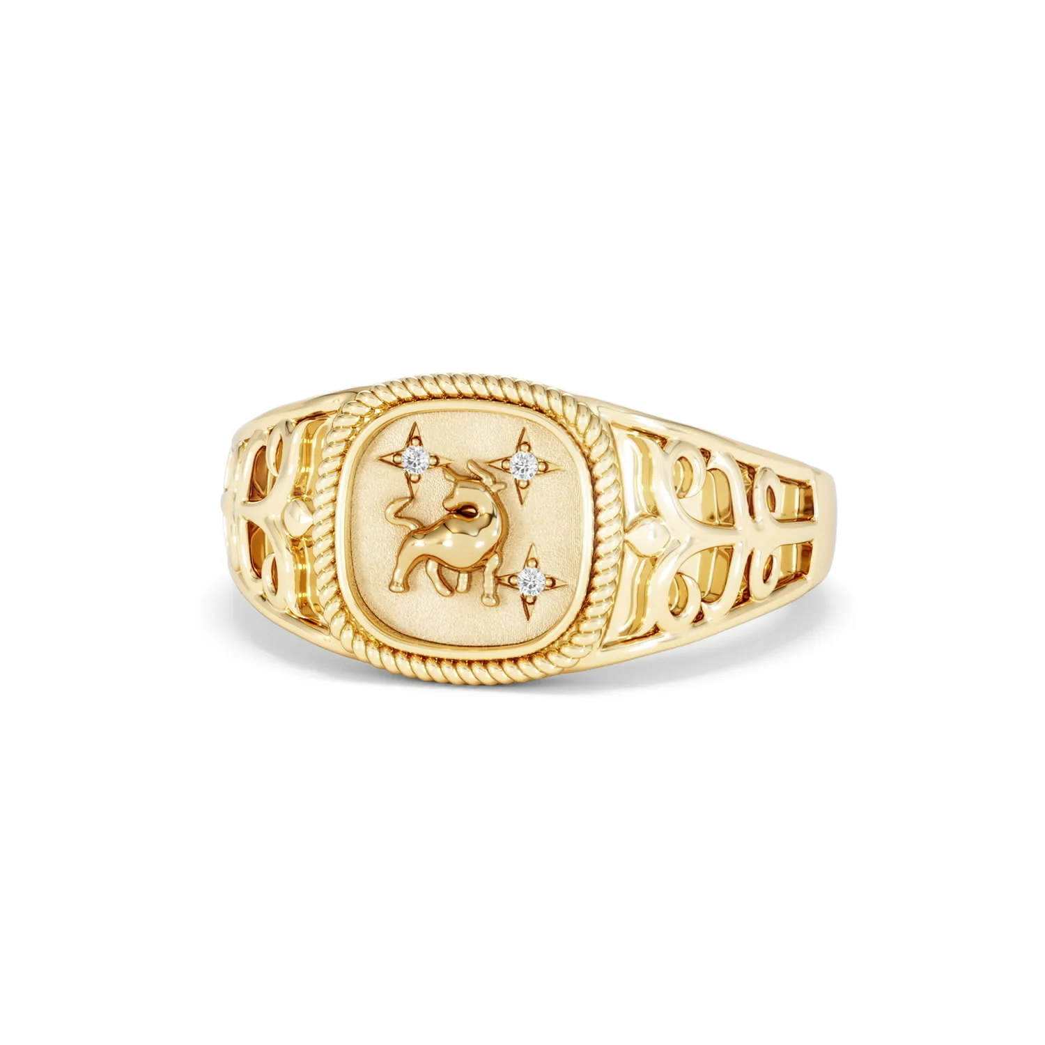Taurus Zodiac 0.01ct Lab Diamond Signet Ring in 18K Gold Vermeil - Image 84