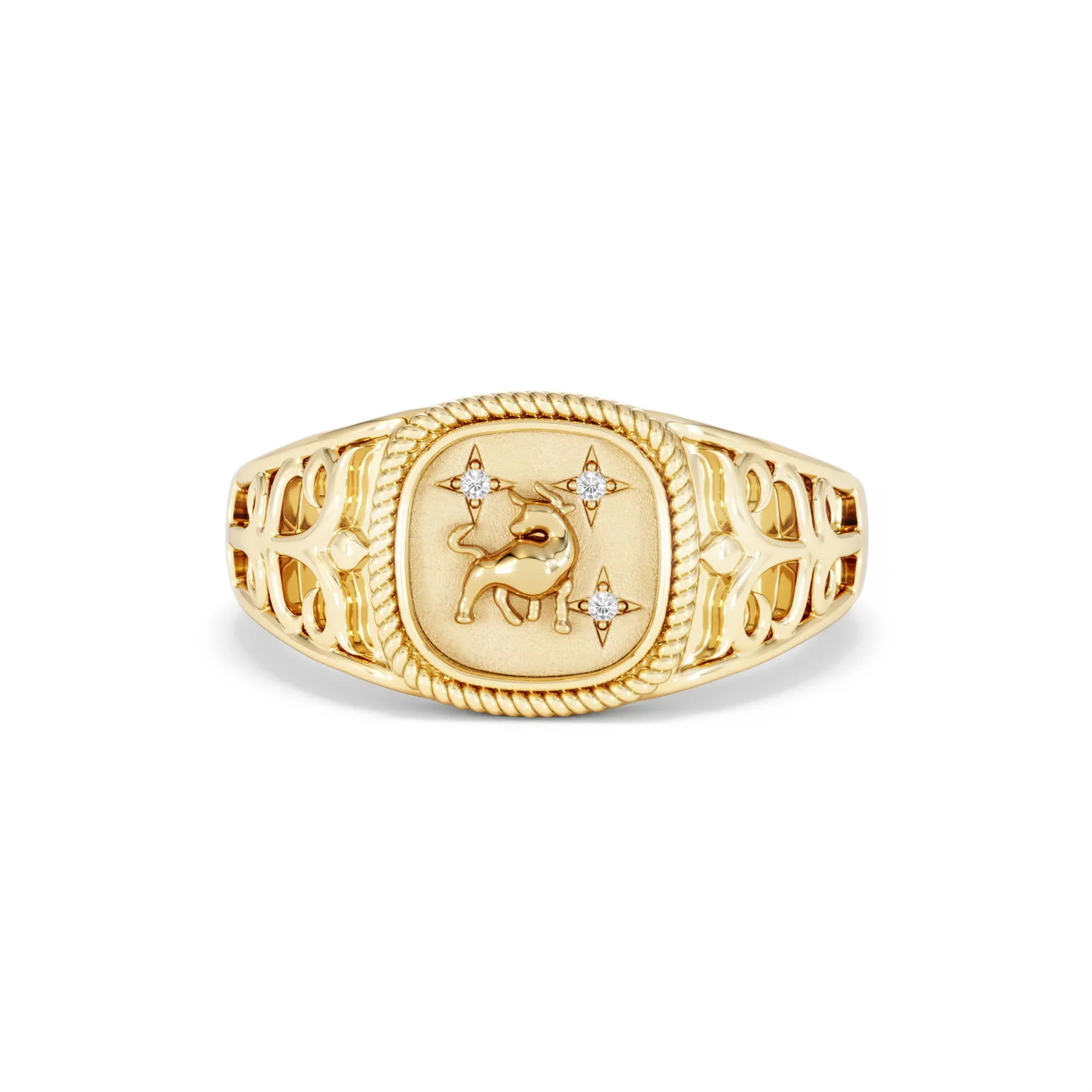 Taurus Zodiac 0.01ct Lab Diamond Signet Ring in 18K Gold Vermeil - Image 86
