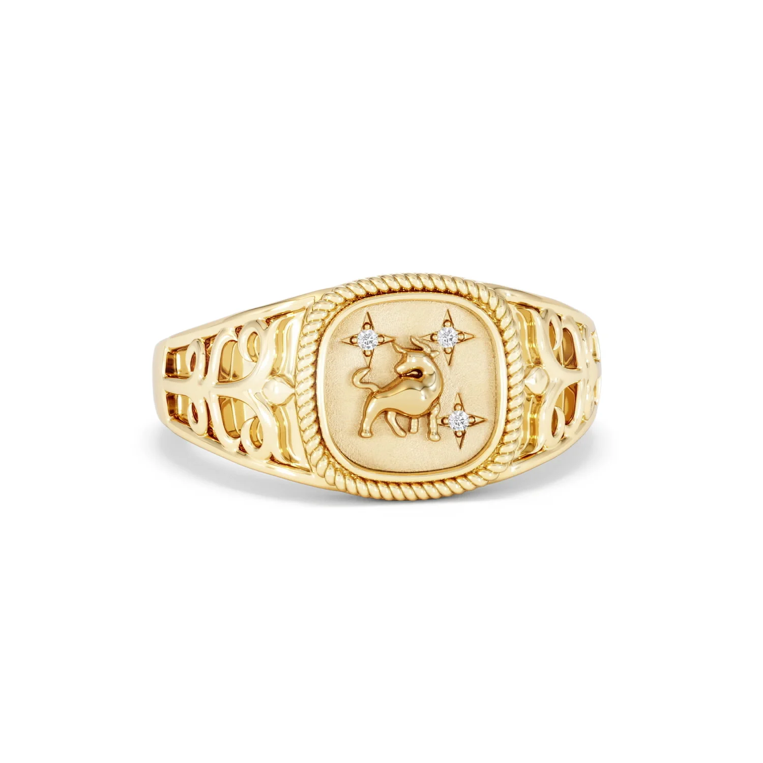 Taurus Zodiac 0.01ct Lab Diamond Signet Ring in 18K Gold Vermeil - Image 9