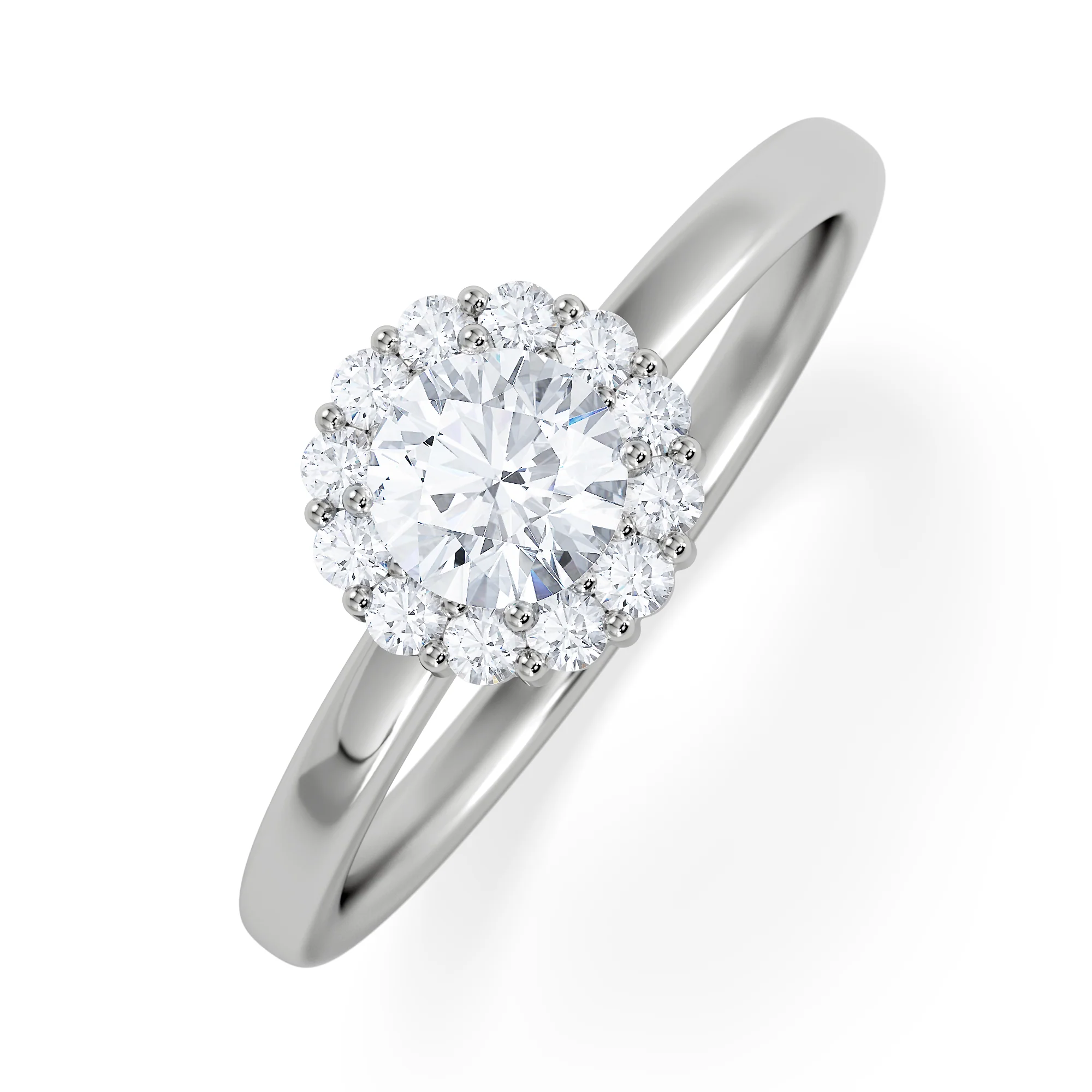 The Fleur Halo 0.50ct  H/SI Round Cut Lab Diamond Ring in Silver