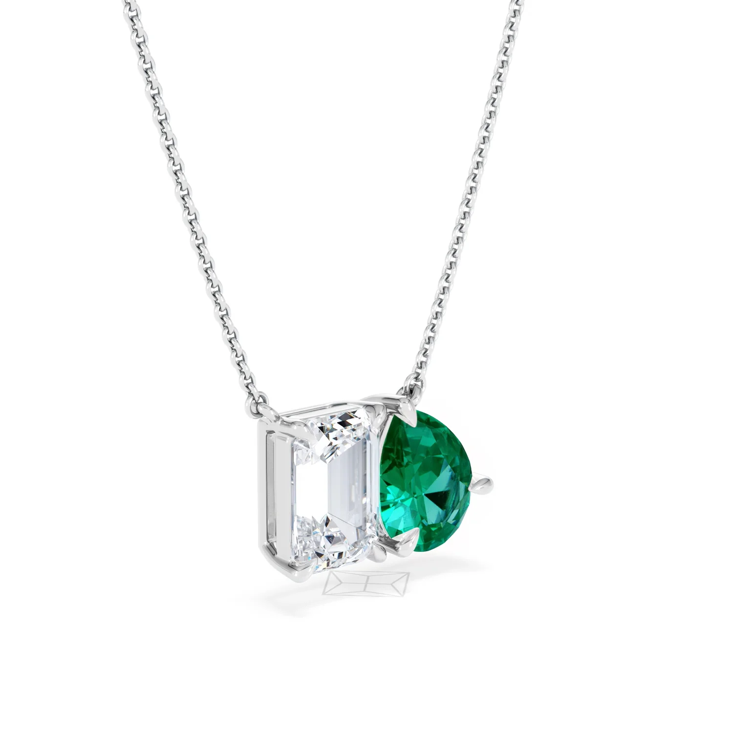 Toi Et Moi 1.50ct Emerald Cut Lab Diamond and 1.30ct Pear Lab Emerald Necklace in 18K White Gold - Image 18