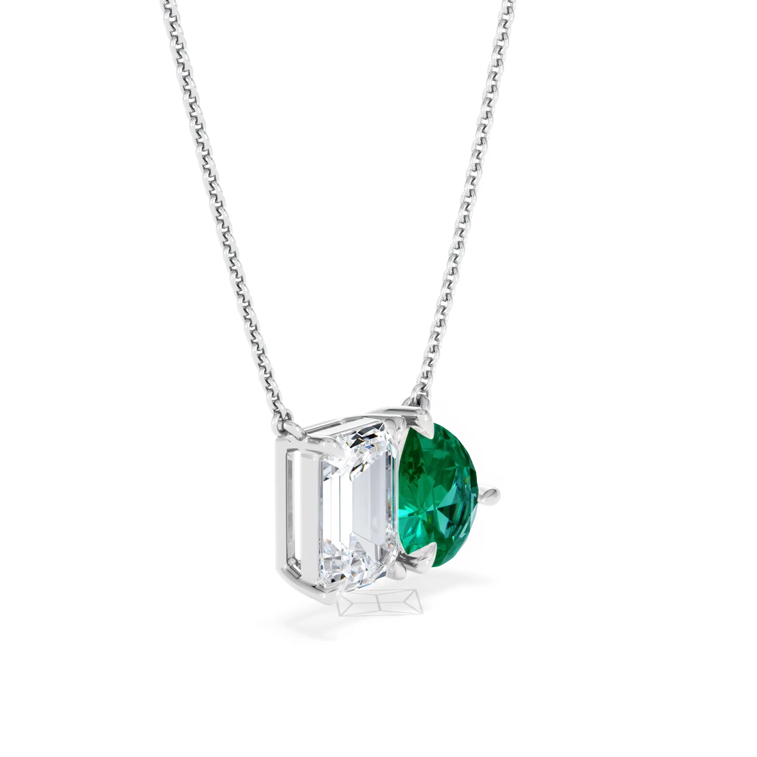 Toi Et Moi 1.50ct Emerald Cut Lab Diamond and 1.30ct Pear Lab Emerald Necklace in 18K White Gold - Image 20