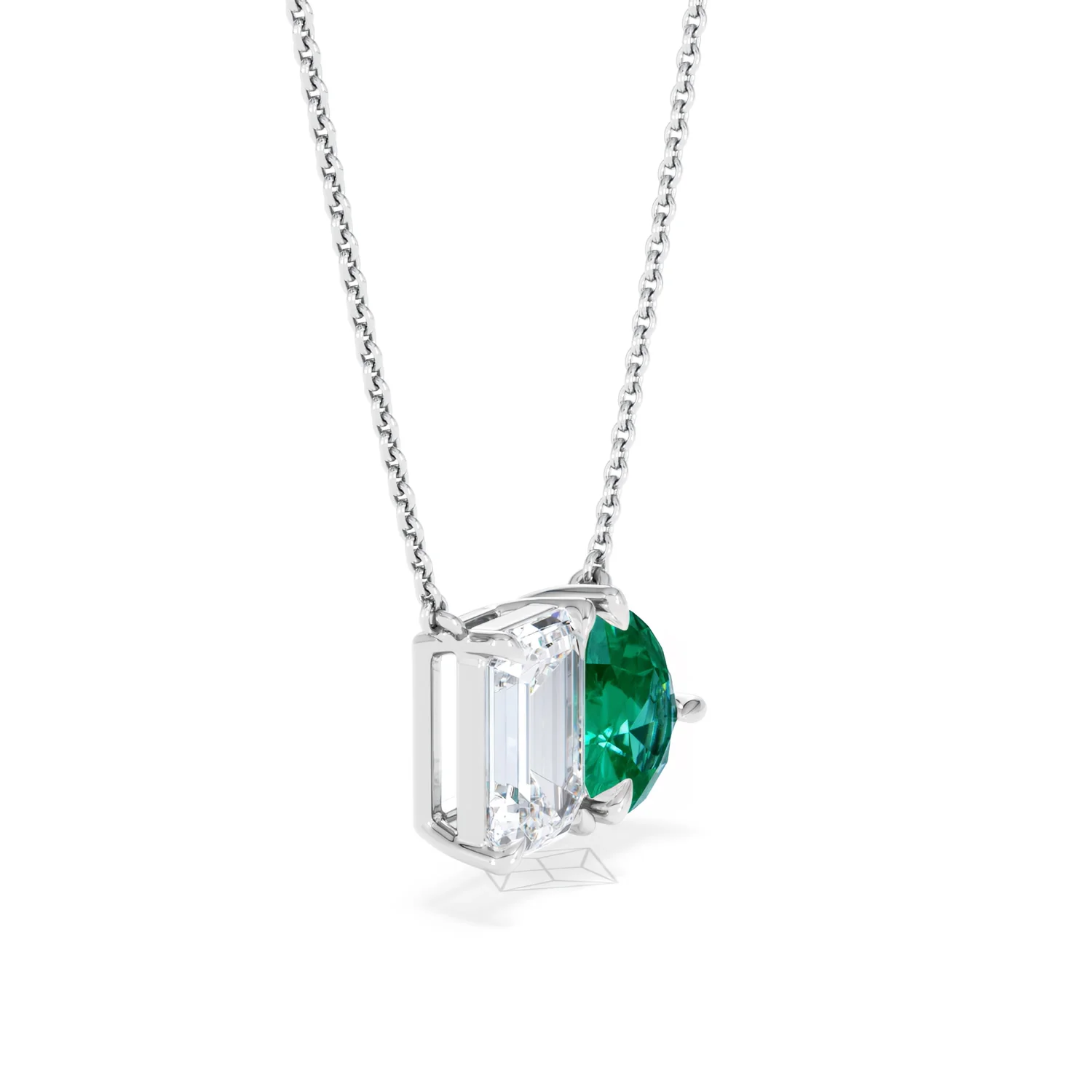 Toi Et Moi 1.50ct Emerald Cut Lab Diamond and 1.30ct Pear Lab Emerald Necklace in 18K White Gold - Image 22