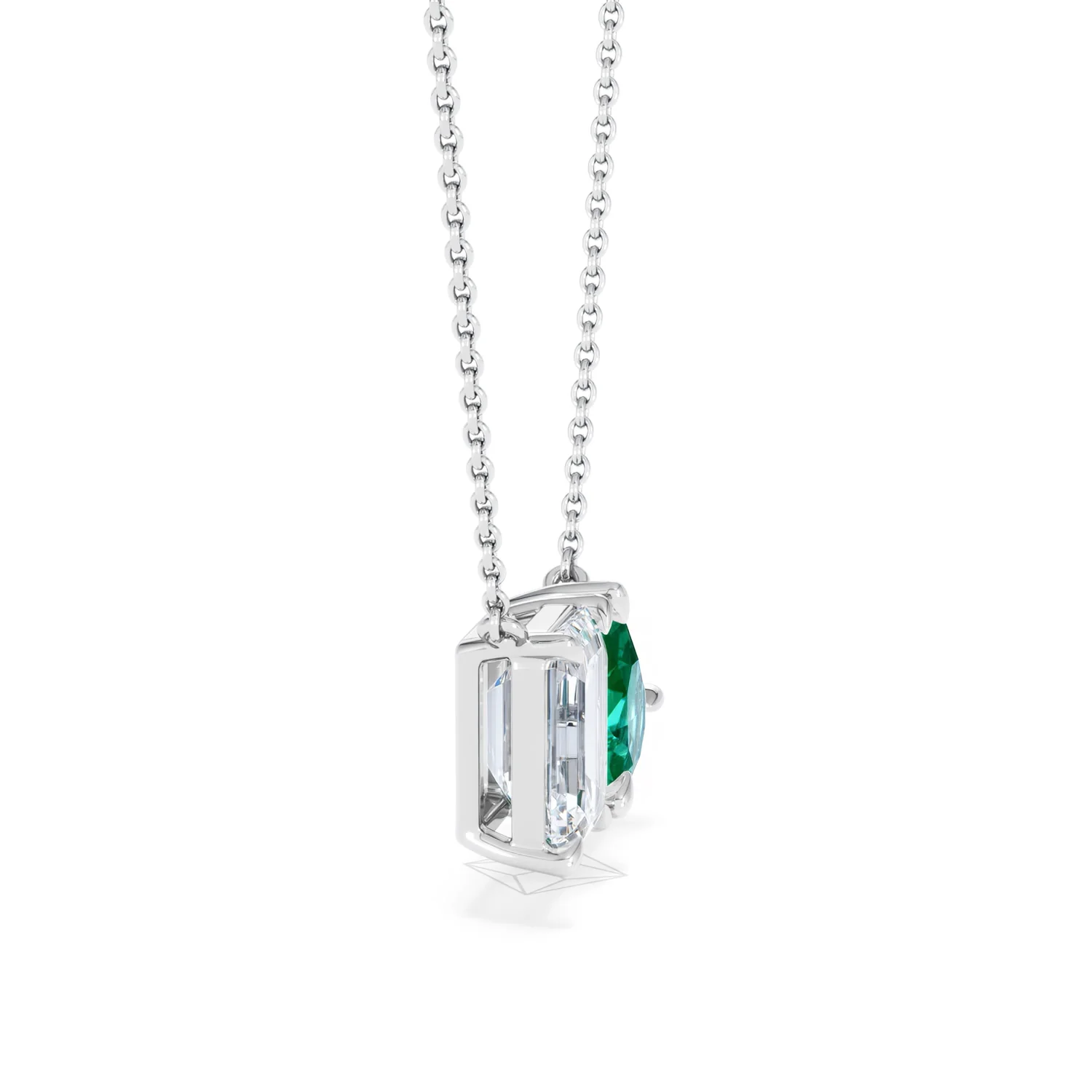 Toi Et Moi 1.50ct Emerald Cut Lab Diamond and 1.30ct Pear Lab Emerald Necklace in 18K White Gold - Image 26