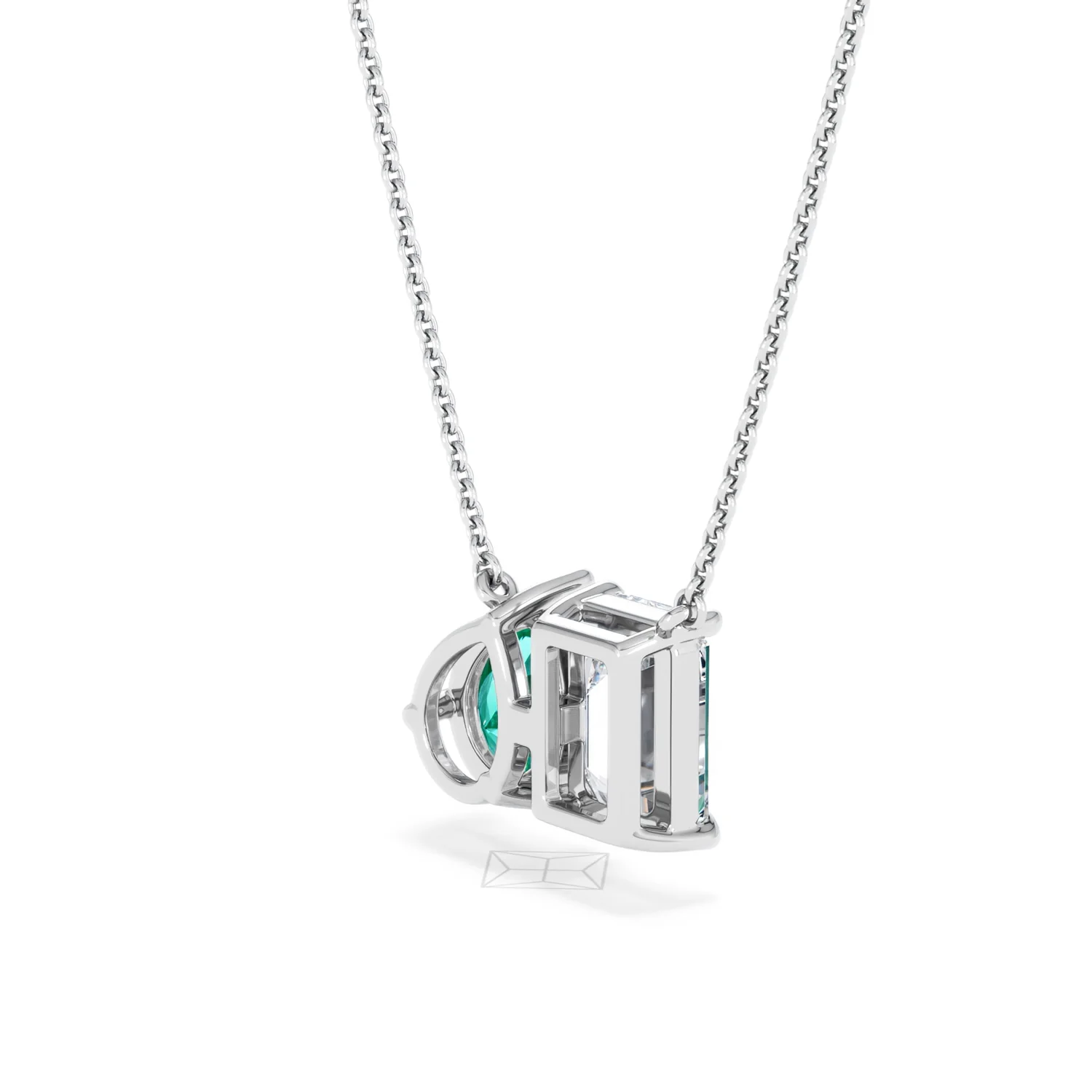 Toi Et Moi 1.50ct Emerald Cut Lab Diamond and 1.30ct Pear Lab Emerald Necklace in 18K White Gold - Image 38
