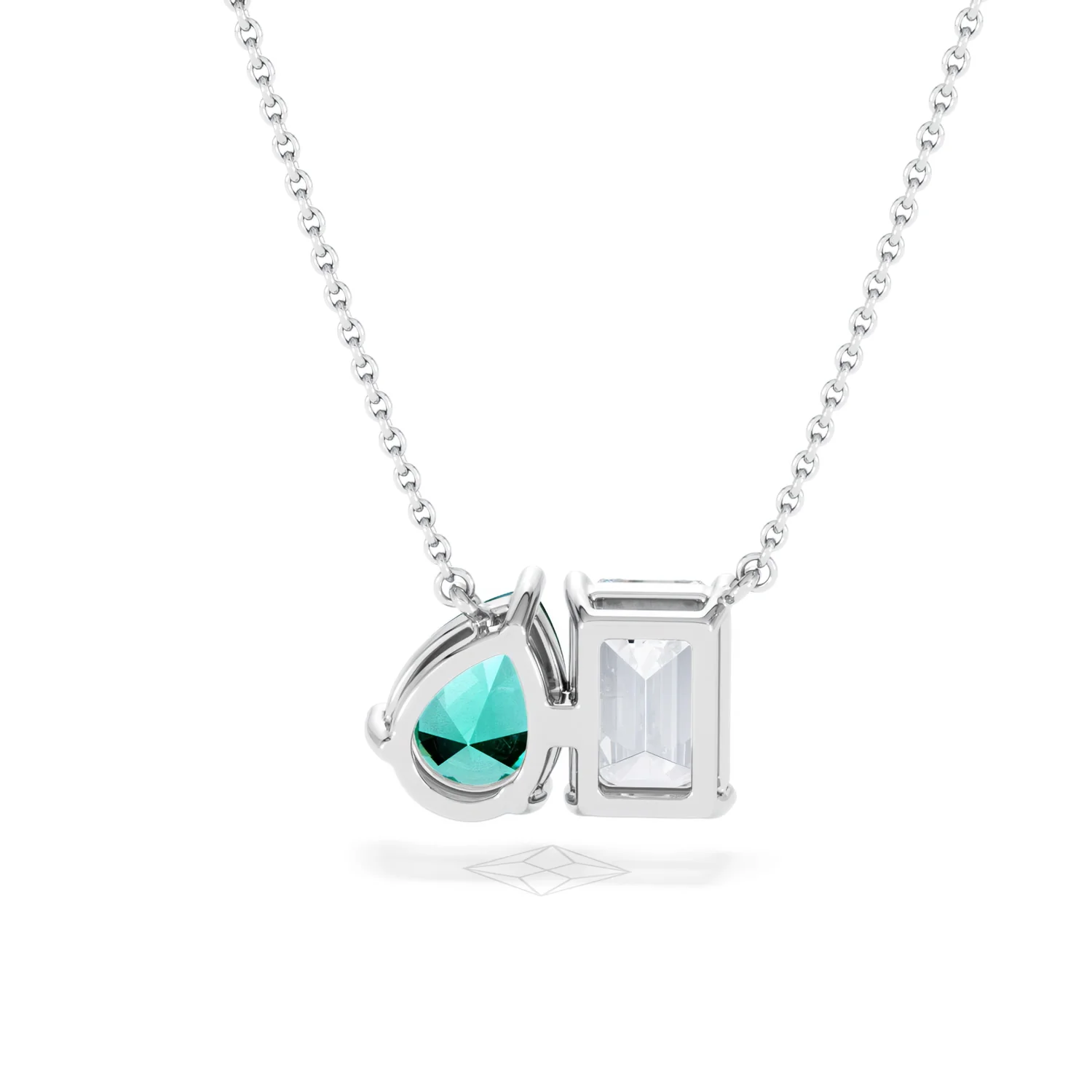 Toi Et Moi 1.50ct Emerald Cut Lab Diamond and 1.30ct Pear Lab Emerald Necklace in 18K White Gold - Image 48