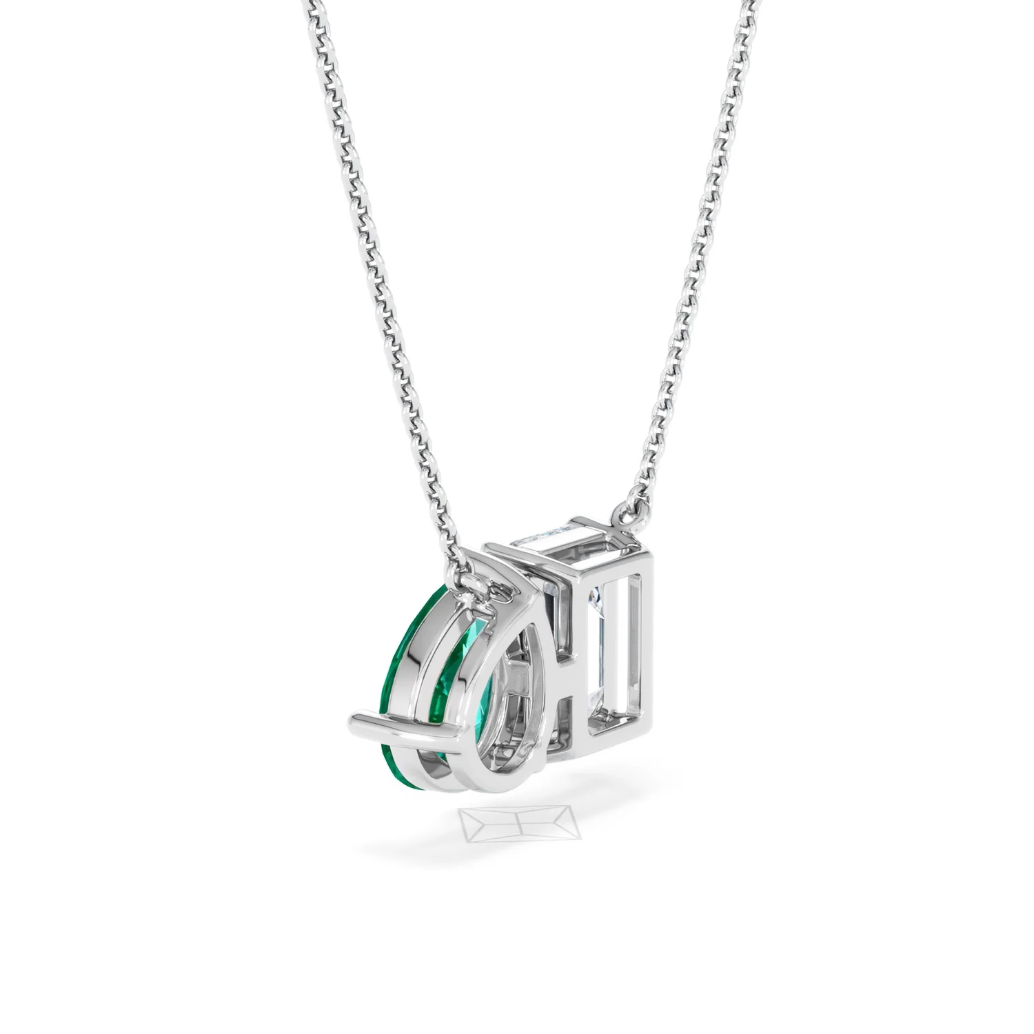 Toi Et Moi 1.50ct Emerald Cut Lab Diamond and 1.30ct Pear Lab Emerald Necklace in 18K White Gold - Image 60