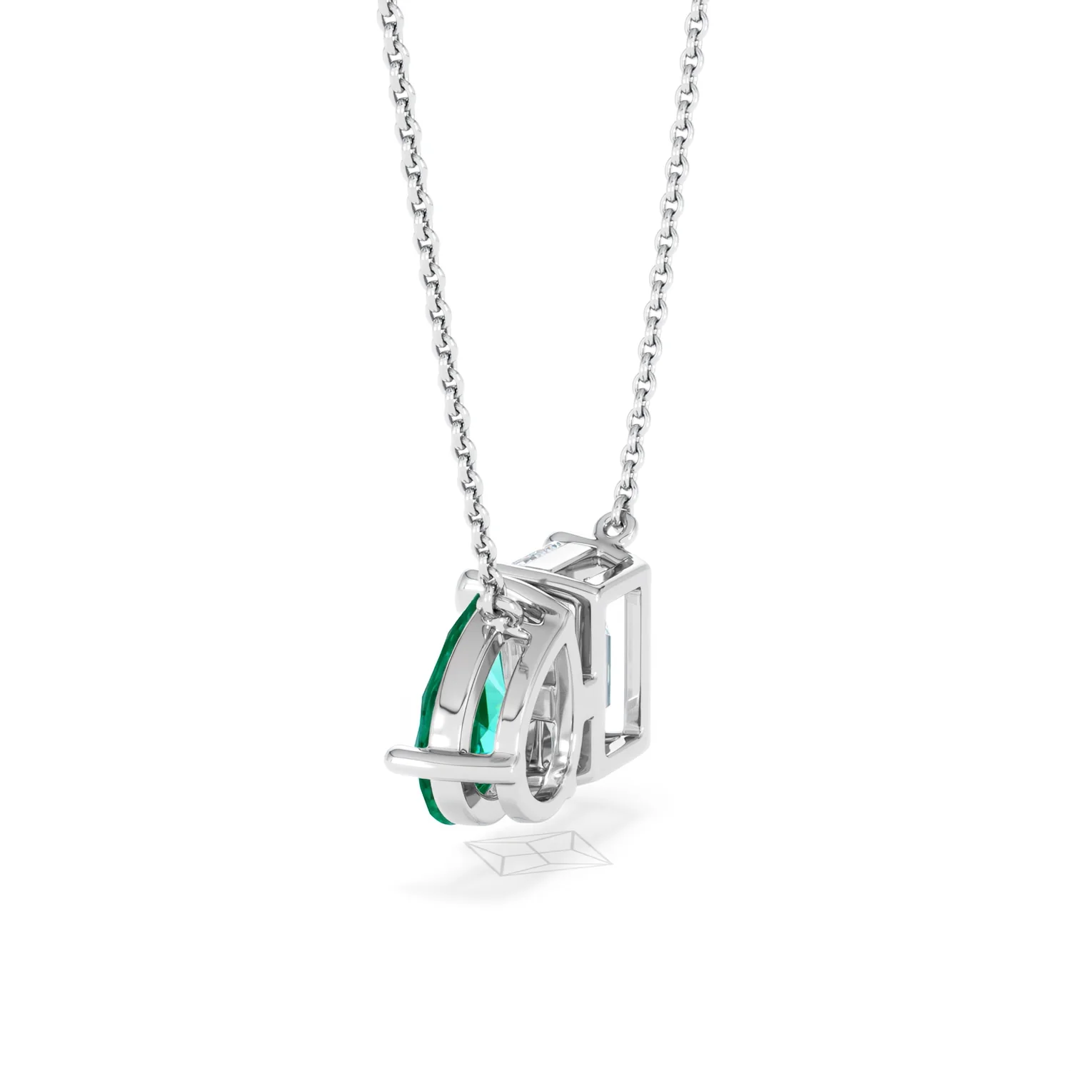 Toi Et Moi 1.50ct Emerald Cut Lab Diamond and 1.30ct Pear Lab Emerald Necklace in 18K White Gold - Image 63