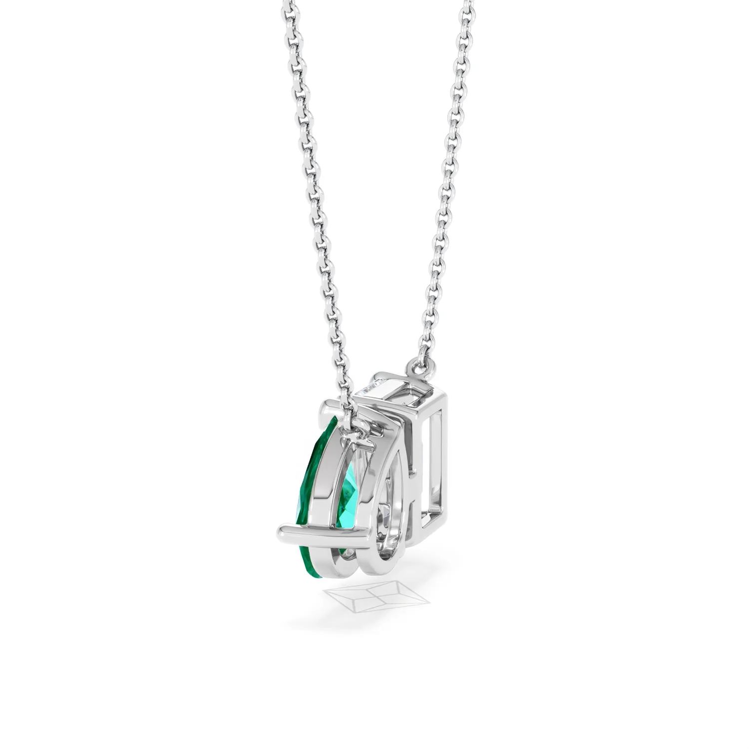 Toi Et Moi 1.50ct Emerald Cut Lab Diamond and 1.30ct Pear Lab Emerald Necklace in 18K White Gold - Image 64