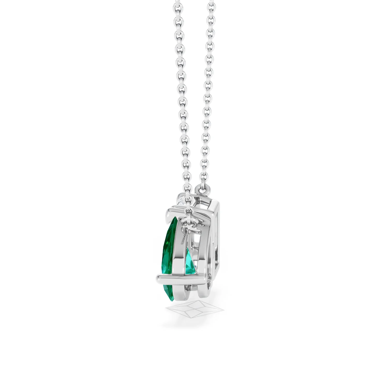 Toi Et Moi 1.50ct Emerald Cut Lab Diamond and 1.30ct Pear Lab Emerald Necklace in 18K White Gold - Image 67