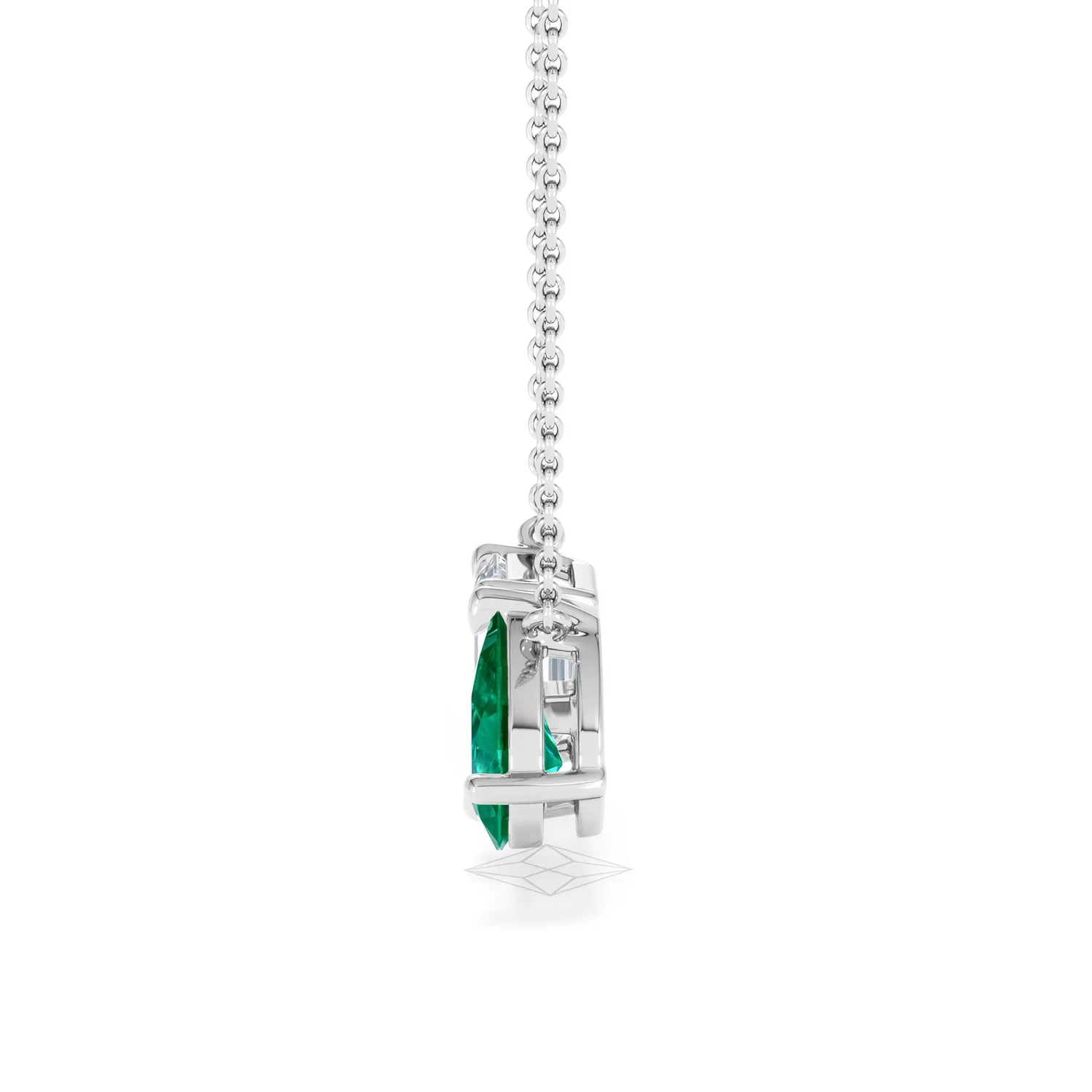Toi Et Moi 1.50ct Emerald Cut Lab Diamond and 1.30ct Pear Lab Emerald Necklace in 18K White Gold - Image 69