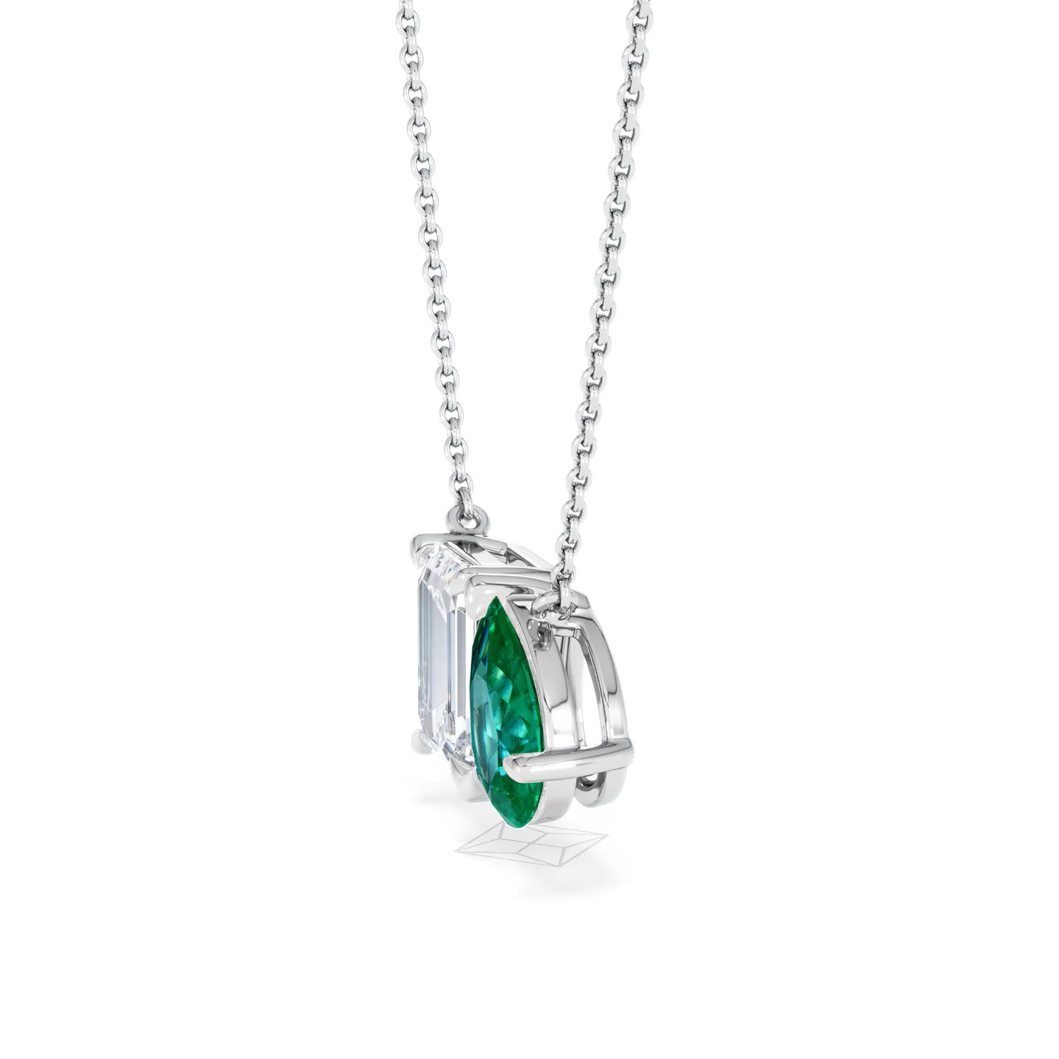 Toi Et Moi 1.50ct Emerald Cut Lab Diamond and 1.30ct Pear Lab Emerald Necklace in 18K White Gold - Image 73