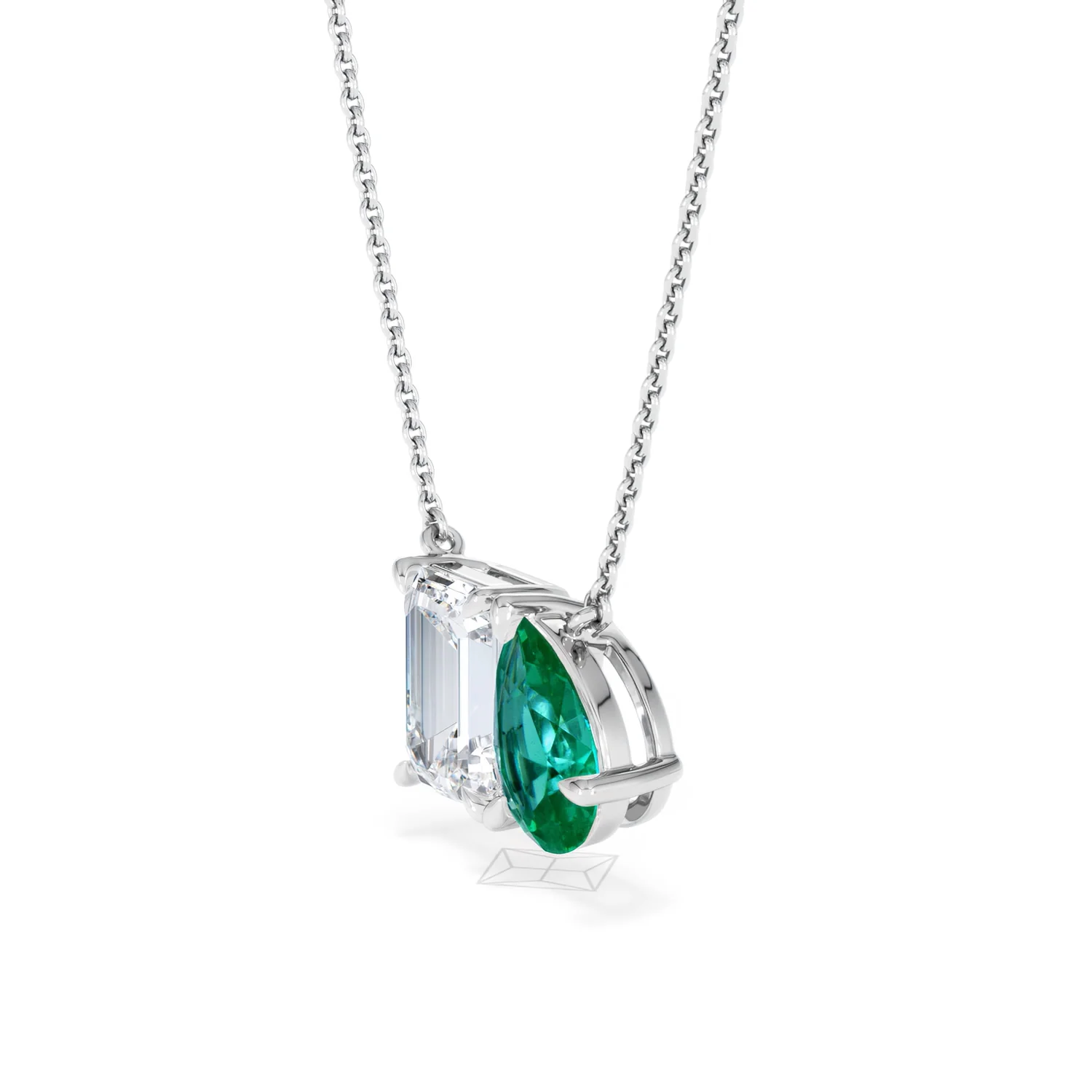 Toi Et Moi 1.50ct Emerald Cut Lab Diamond and 1.30ct Pear Lab Emerald Necklace in 18K White Gold - Image 76