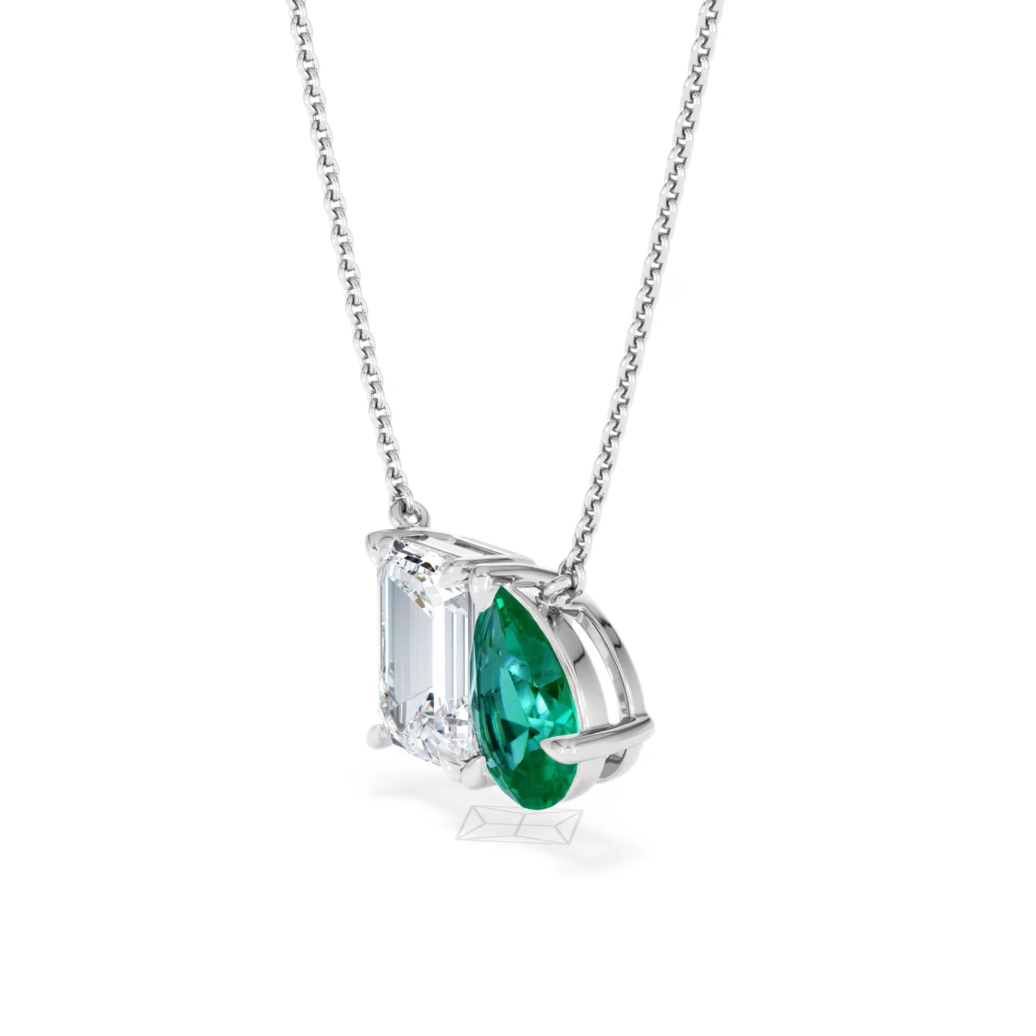 Toi Et Moi 1.50ct Emerald Cut Lab Diamond and 1.30ct Pear Lab Emerald Necklace in 18K White Gold - Image 77
