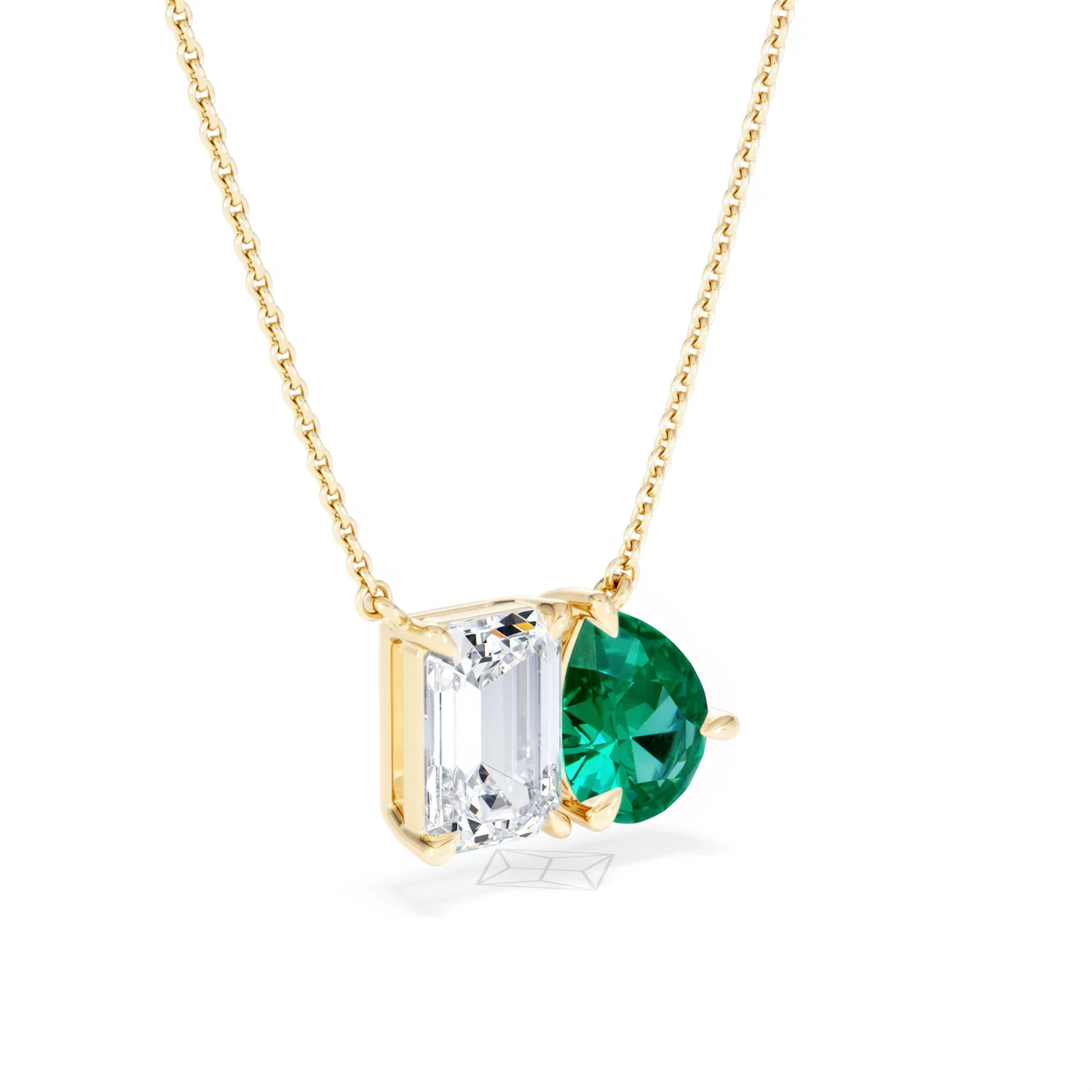Toi Et Moi 1.50ct Emerald Cut Lab Diamond and 1.30ct Pear Lab Emerald Necklace in 18K Yellow Gold - Image 17