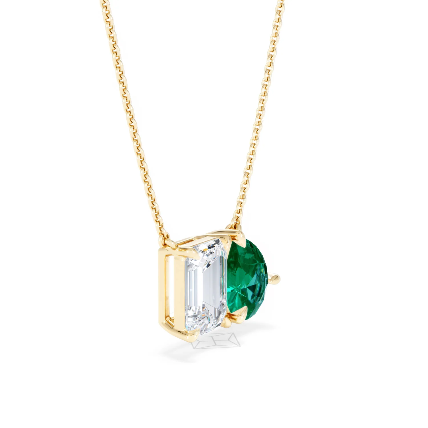 Toi Et Moi 1.50ct Emerald Cut Lab Diamond and 1.30ct Pear Lab Emerald Necklace in 18K Yellow Gold - Image 21