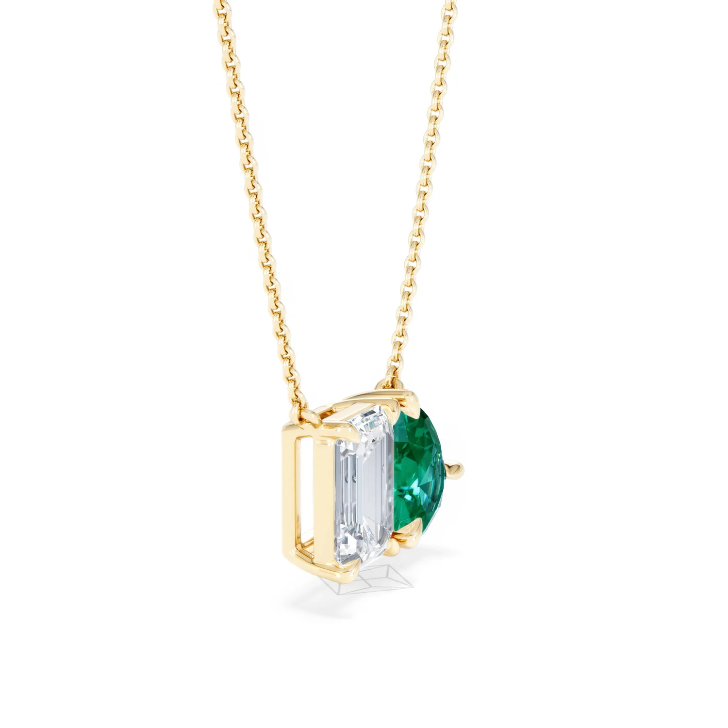 Toi Et Moi 1.50ct Emerald Cut Lab Diamond and 1.30ct Pear Lab Emerald Necklace in 18K Yellow Gold - Image 23