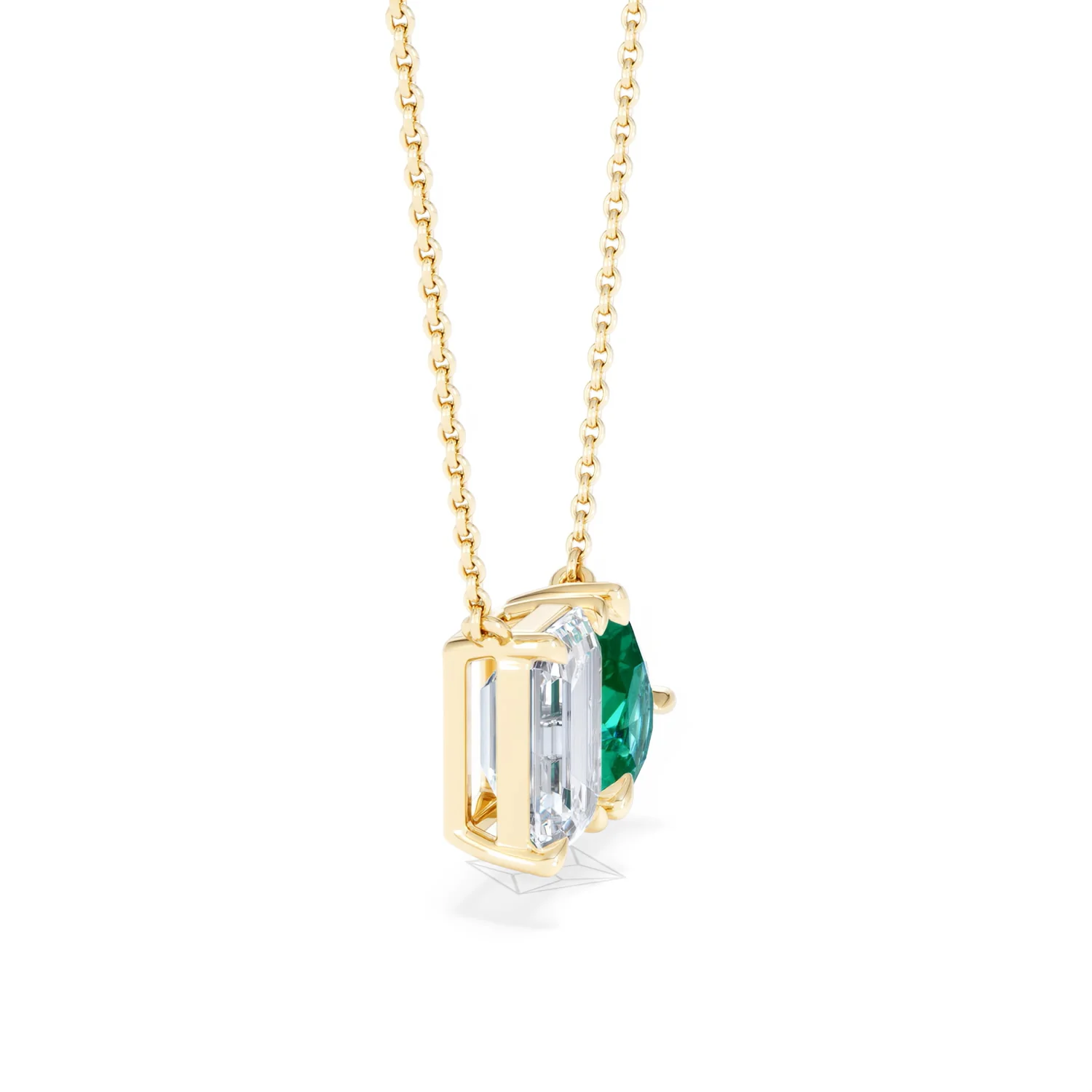 Toi Et Moi 1.50ct Emerald Cut Lab Diamond and 1.30ct Pear Lab Emerald Necklace in 18K Yellow Gold - Image 25